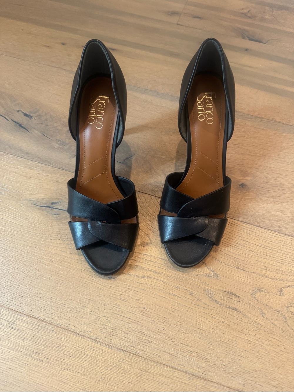 Franco Sarto Black Leather Knotted Open-Toe Heels